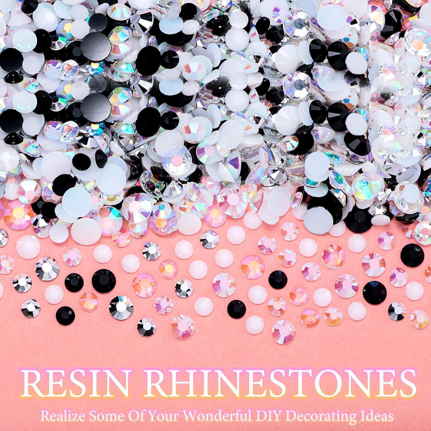 12000 Pcs Resin Jelly Rhinestones for Crafting, Multi Sizes Flatback White Black Gems, Resin Rhinestones Bedazzling Crystal with Pickup Tool for DIY Crafts Clothing Shoes Fabric Nail Art