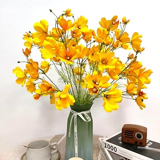 ATFL Yellow Daisy Artificial Flowers,Artificial Fake Daisies Flowers,8 Bundles 21.65'' Faux Silk Daisy with Stems for Home Garden Vase Décor (8, Gradient Yellow)