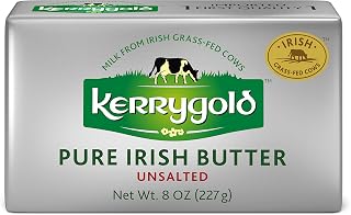 Kerrygold Pure Irish Unsalted Butter 8 oz - Grass-Fed, Naturally Softer, Golden & Spreadable for Baking