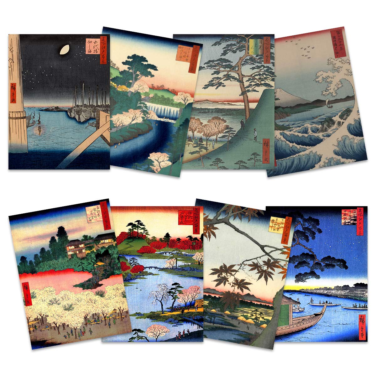 Wee Blue Coo Japanese Woodblock Utagawa Hiroshige Ukiyo-e Unframed Wall Art Print Poster Home Decor Premium Pack of 8