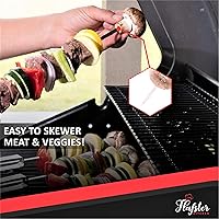 Vista 4 de FLAFSTER KITCHEN - Brochetas de barbacoa para asar – Palos de Kebab planos de acero inoxidable de 16 pulgadas con barra de empuje, brochetas