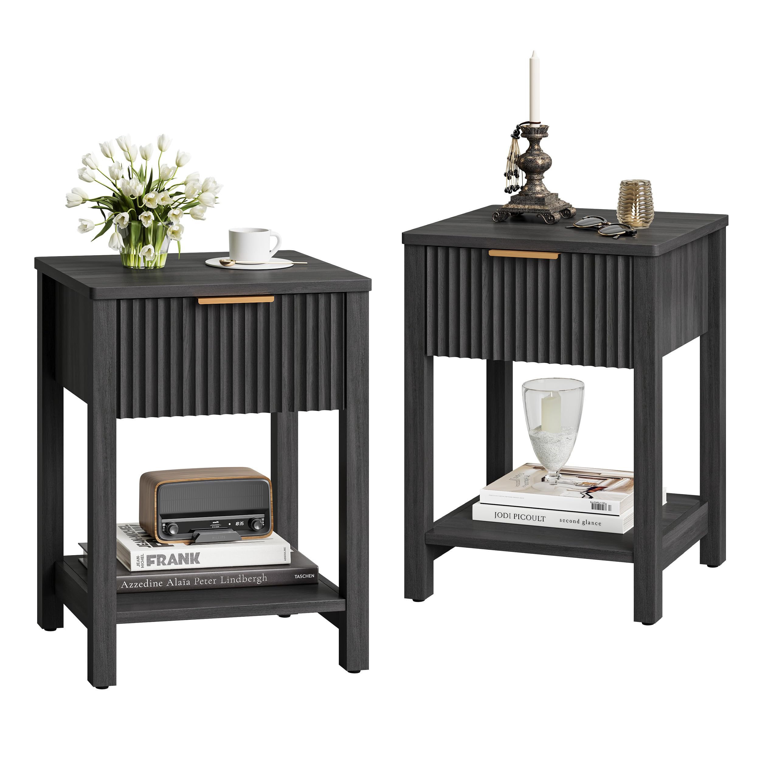 Table de chevet cannelée et petite table d'appoint moderne pour chambre et salon