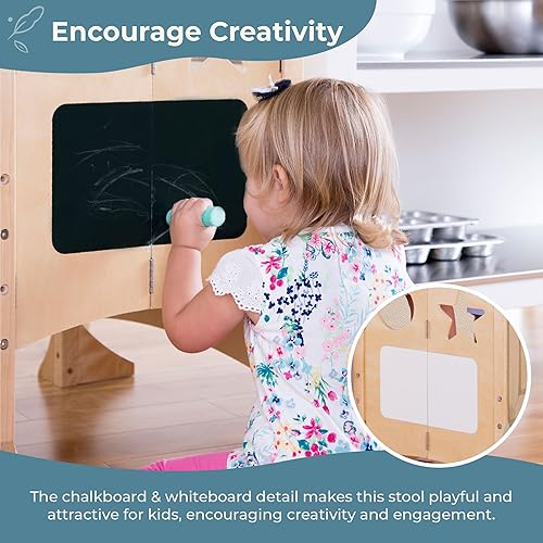 Miniatura 9 de Guidecraft Kitchen Helper Taburete con 2 soportes  Doble ancho taburete de altura ajustable para niños, muebles para niños