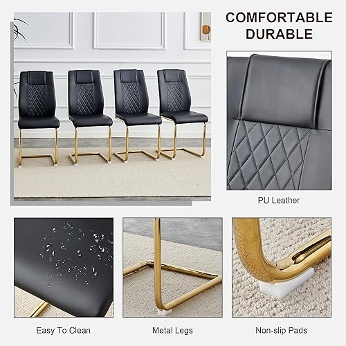 Miniatura 5 de NicBex Sillas de comedor modernas acolchadas de piel sintética con patas de metal dorado para cocina, sala de estar, dormitorio, comedor, juego de