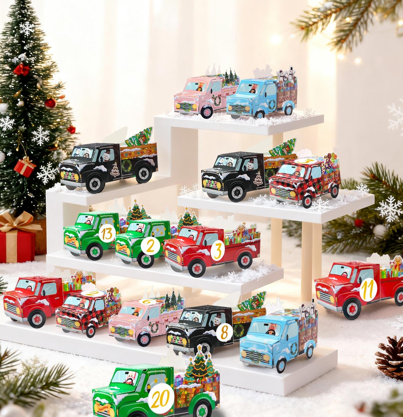HEIPINIUYE 24 leere Adventskalenderboxen zum Selbstbefüllen, DIY leere Weihnachts-Countdown-Kalender 2025 befüllbare Adventskalenderbox für Kinder Erwachsene Xmas Truck Kalender Geschenkboxen