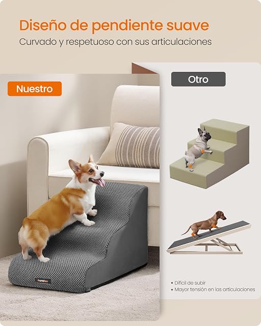 Foto 3 de 6 de Feandrea Escalera para Perros de 3 Peldaños, Terciopelo Gofrado, para Cama, Sofá