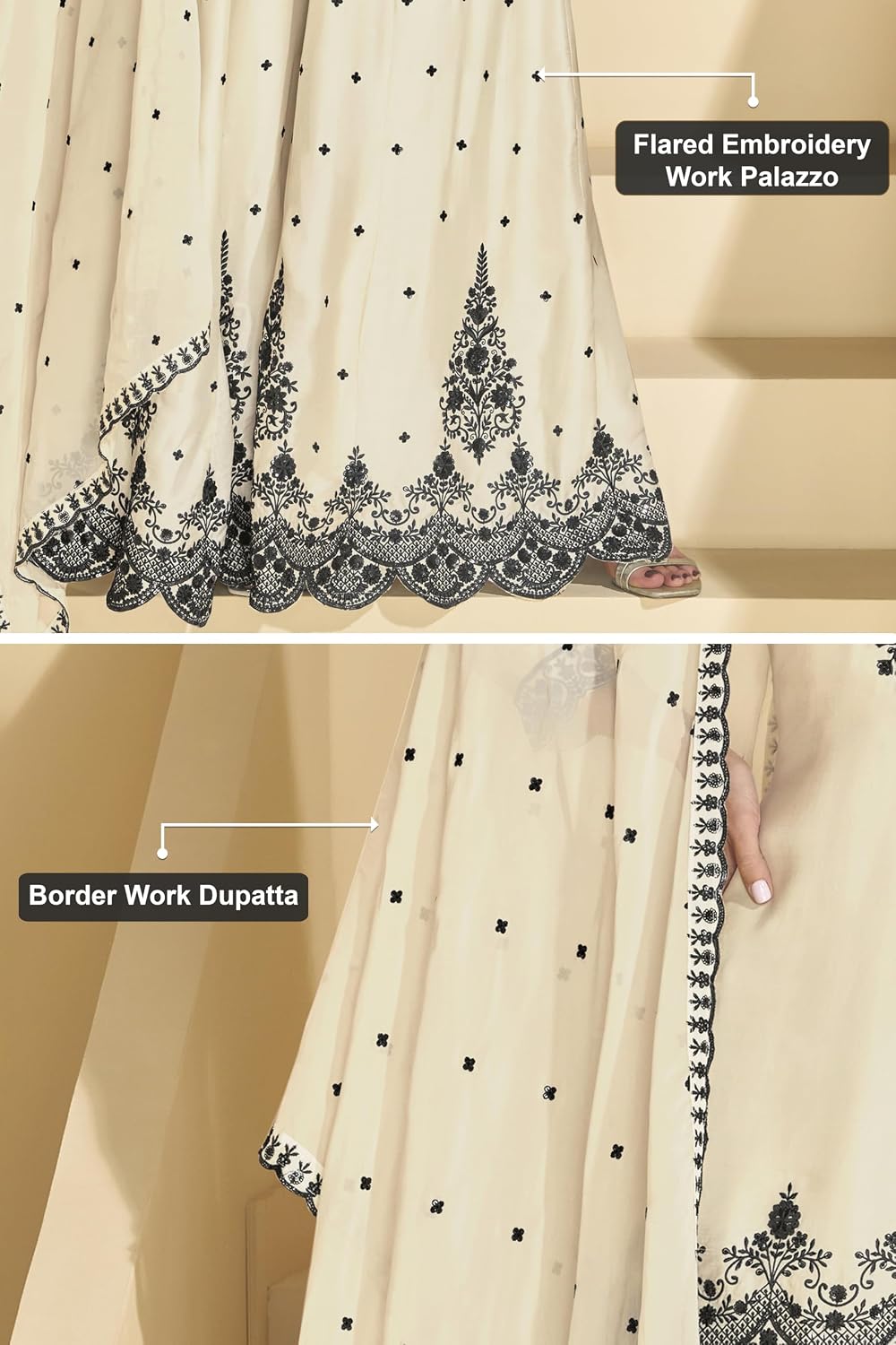 TRENDMALLS Women's Georgette Embroidery Sequence Work Kurta Palazzo Set with Dupatta For Women