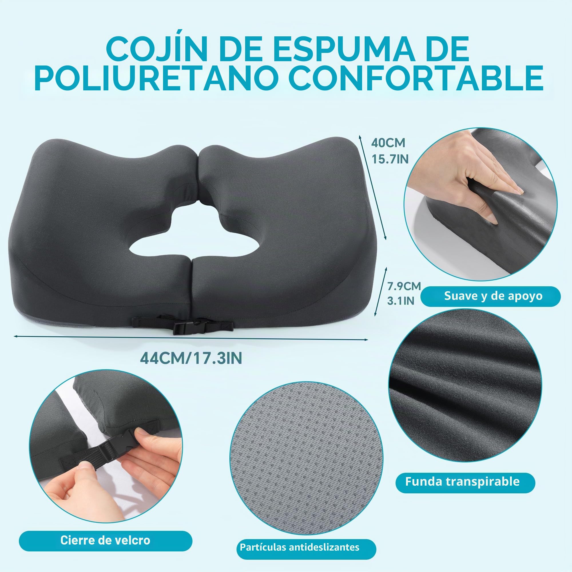Cojines en forma de T para escaras a nivel de glúteos, almohada de espuma viscoelástica para aliviar la presión de las úlceras por presión, almohada para dormir y sentarse