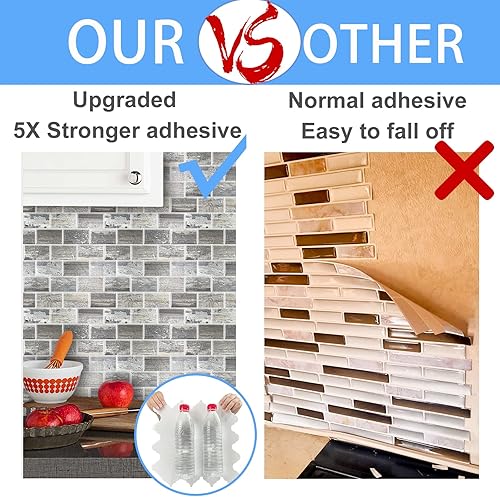 Miniatura 9 de WalDecoo - Azulejo de pared adhesivo en 3D de 10 hojas azulejos de pared adhesivos 3D azulejos de metro para despegar y pegar para cocina y baño 12