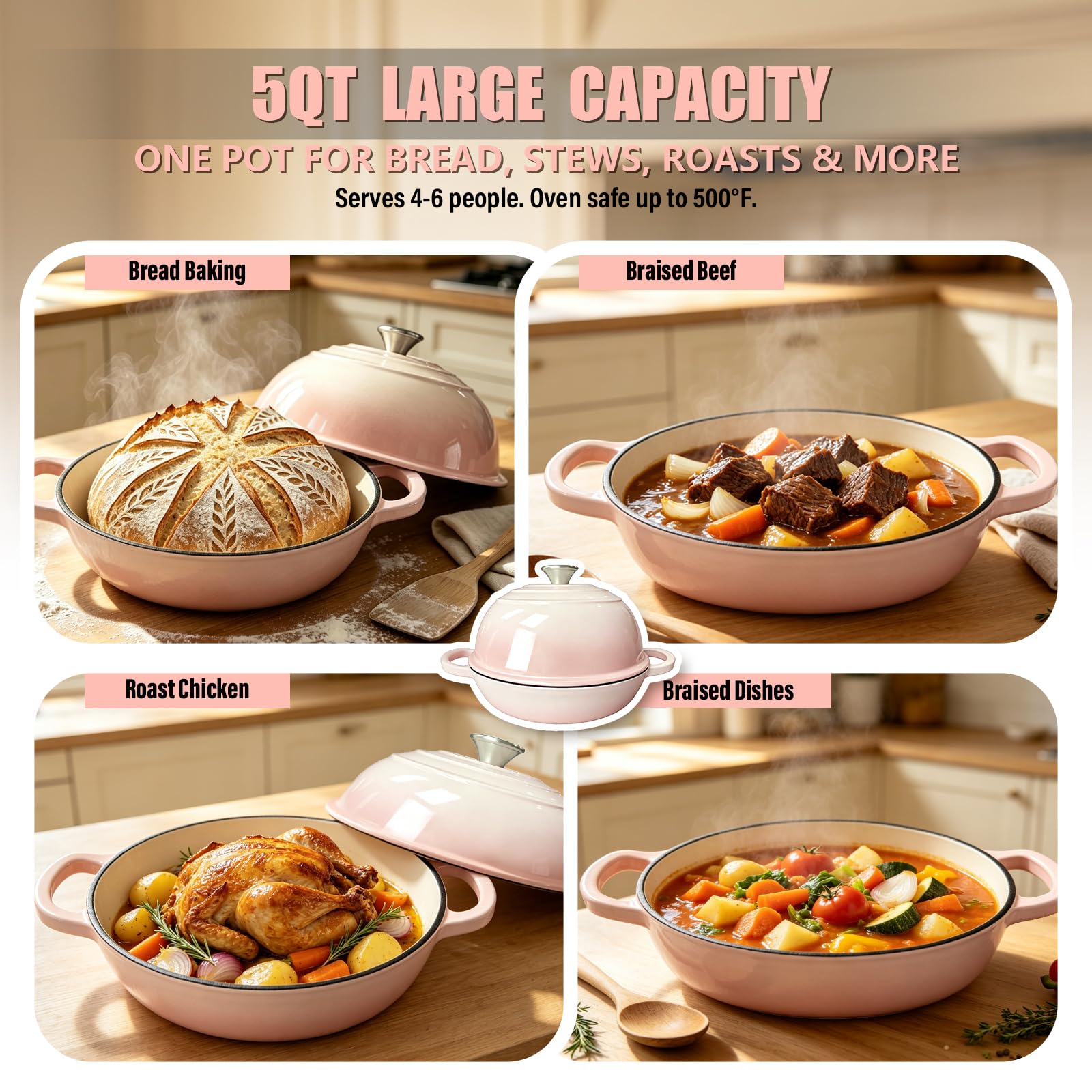 Cast Iron Bread Dutch Oven - 6QT Cream Enamel -5 Cast Iron Bread Dutch Oven - 6QT Cream Enamel -5