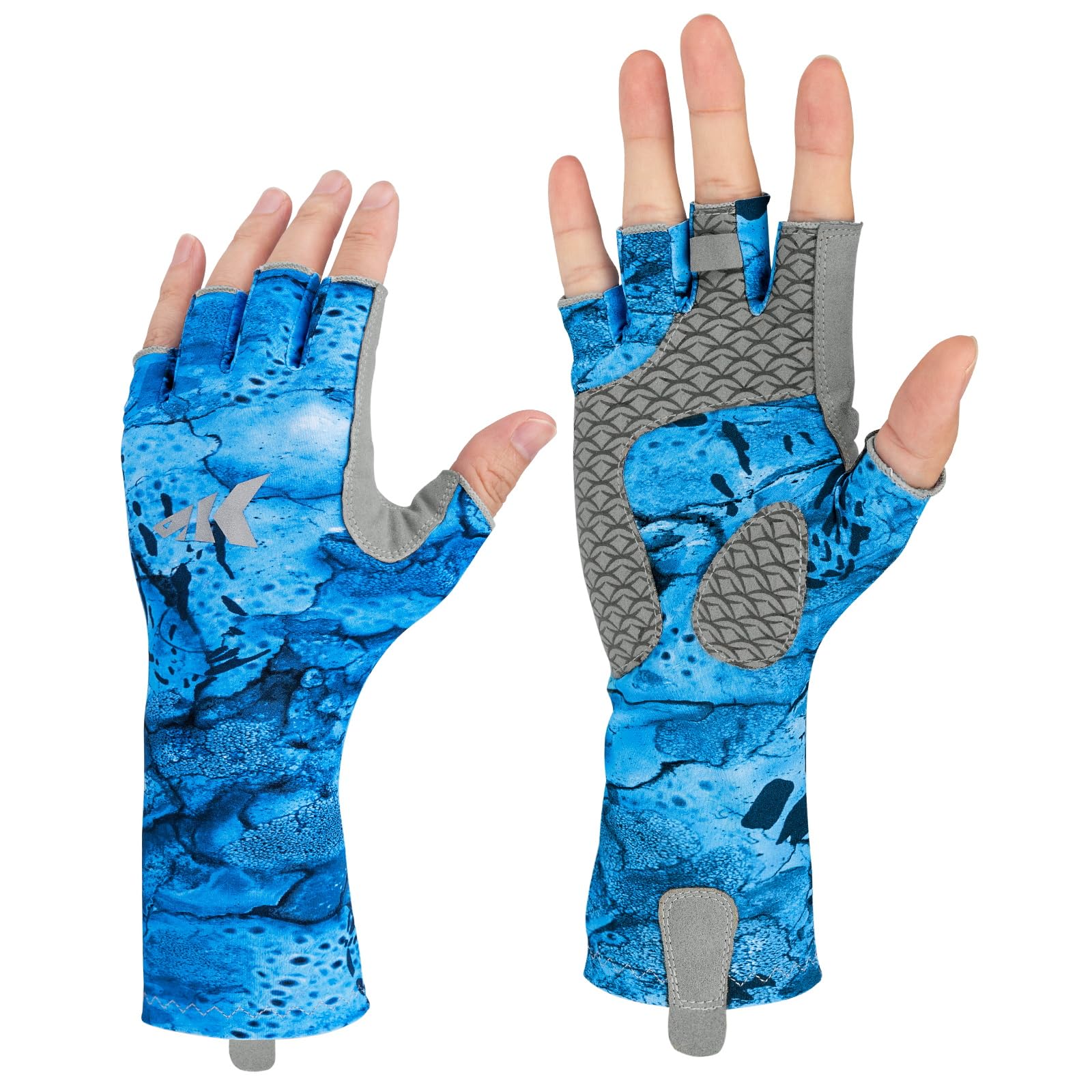 KastKing San Rafael Fishing Gloves, UPF 50 Sun Protection Fingerless Gloves Quick-Dry, Extended Cuff UV Protection Gloves for Outdoor, Kayaking, Rowing, Paddling,Hunting