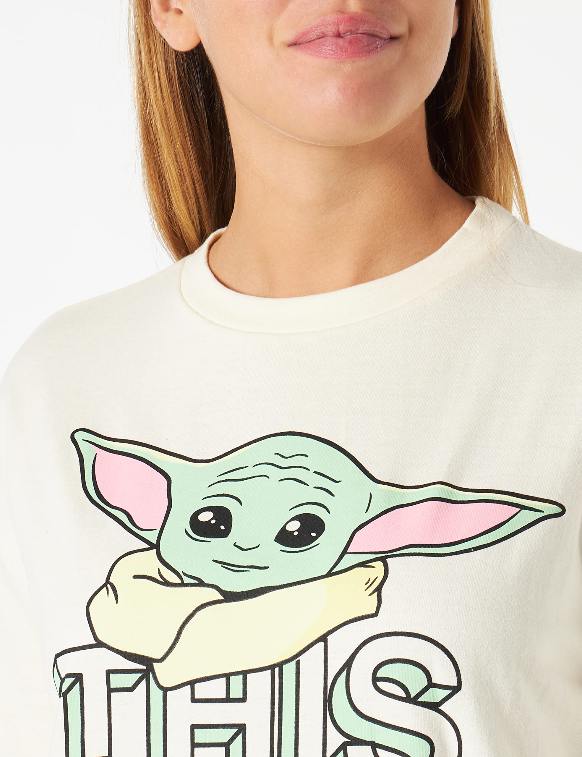 CERDÁ LIFE'S LITTLE MOMENTS Pijama Mujer Invierno de Baby Yoda [ The Mandalorian ] 100% de Algodón con Camiseta Manga Pantalon Largo Juego, Blanco, S, 2900000347_T2S-C76