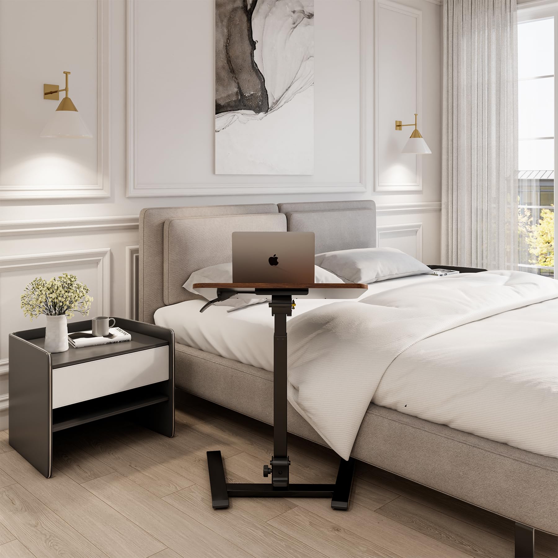 25 Inch Mobile Folding Desk - No Assembly Pneumatic Sit-Stand Desk 29-42 Height Adjustable Rolling Laptop Desk with — view 6