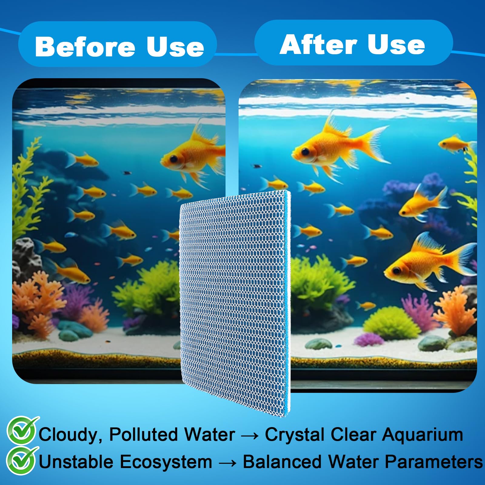 YAYODS 6 unidades de algodón filtrante 8D para acuario 30 x 20 x 2 cm – Esponja de filtro espesada para acuario – Material de filtro de acuario – algodón bioquímico – Filtro de fieltro para acuarios
