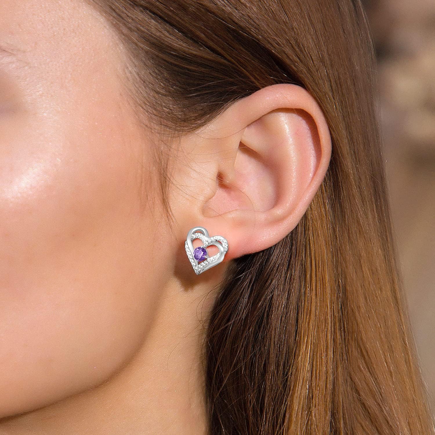 CDE Forever Love Heart Stud Earrings for Women, 925 Sterling Silver Birthstone Heart Stud Earrings Christmas Day Mother's Day Gift Anniversary Birthday Jewelry Gifts for Women Wife Her - Image 3