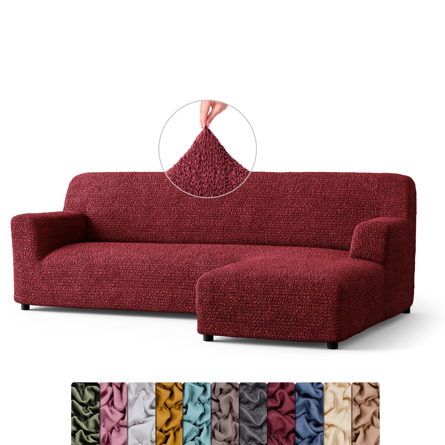 Menotti L Shape Sofa Cover - Sectional Covers - Chaise Lounge Couch Cover - Soft Polyester Fabric Slipcovers - 1-piece Form Fit Stretch Furniture Slipcover - Microfibre - Bordeaux (L-Shape Right)