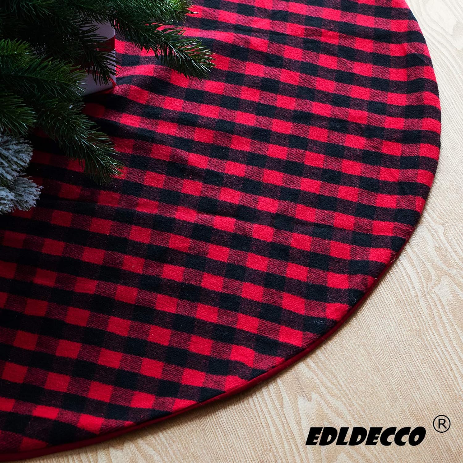EDLDECCO 54 Inches Christmas Tree Skirt Red and Black Plaid Buffalo Check Double Layers Handicraft Xmas Decoration Holiday Ornaments