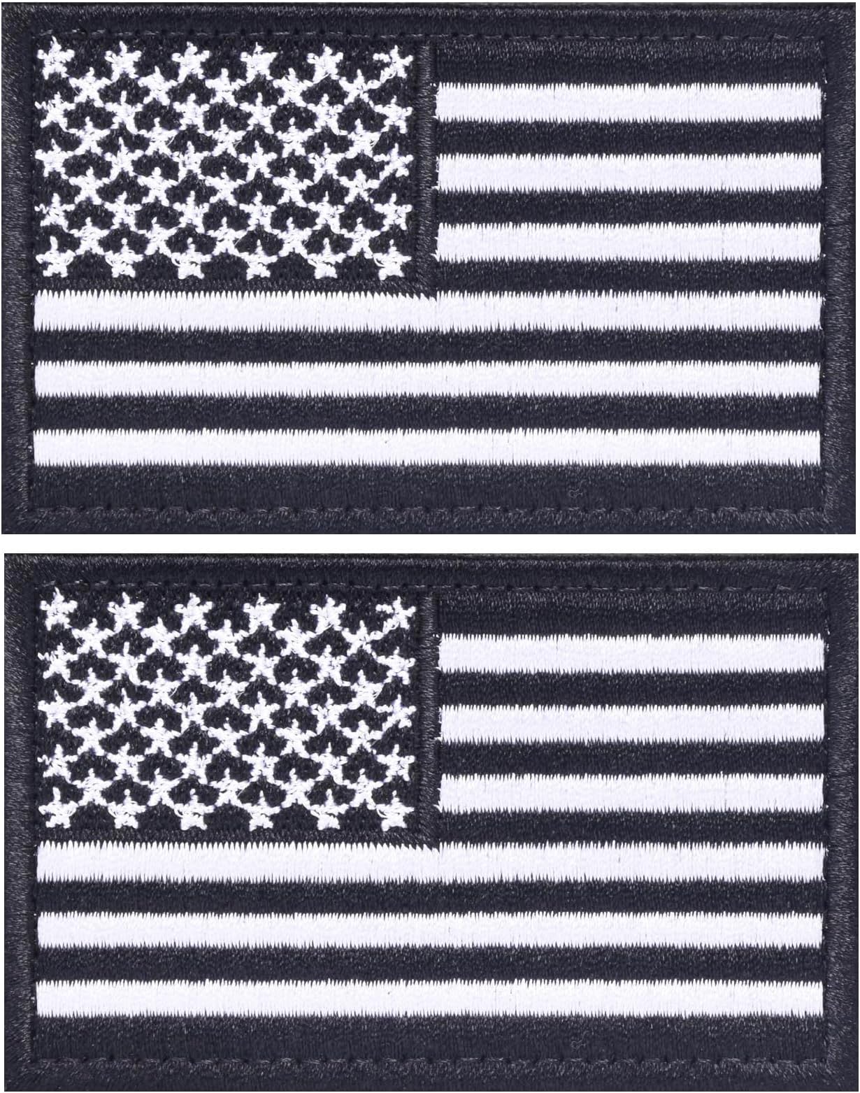 2PCS American Flag Patches, Hook & Loop Tactical Morale Patch Full Embroidery Military Patch for Caps Bags Vests Military Uniforms, Black