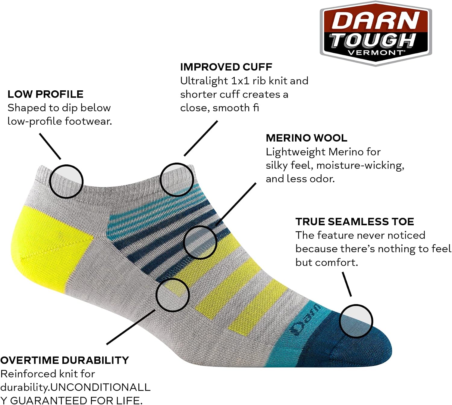 Darn Tough Women's Beachcomber No Show Lightweight Lifestyle Sock (Style 6073) -