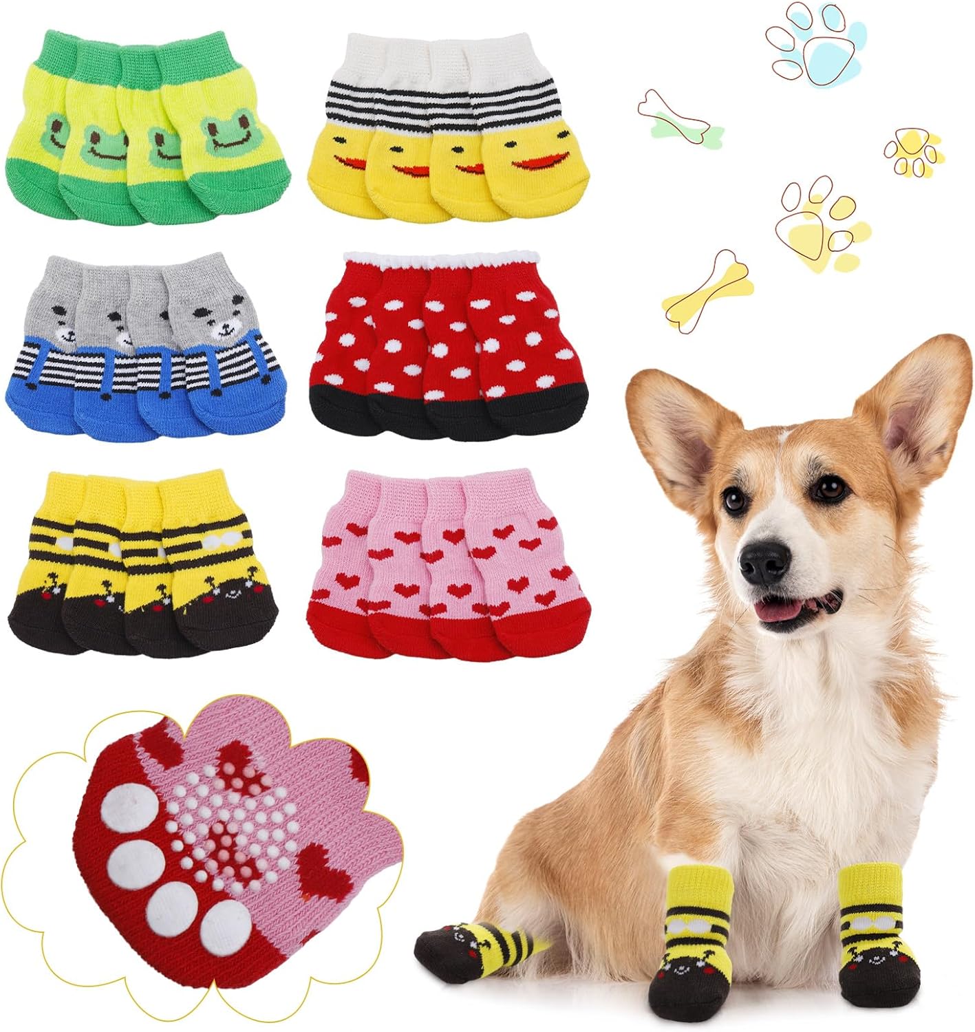 24 Pieces Dog Socks AntiSlip Pet Paw Protector Small