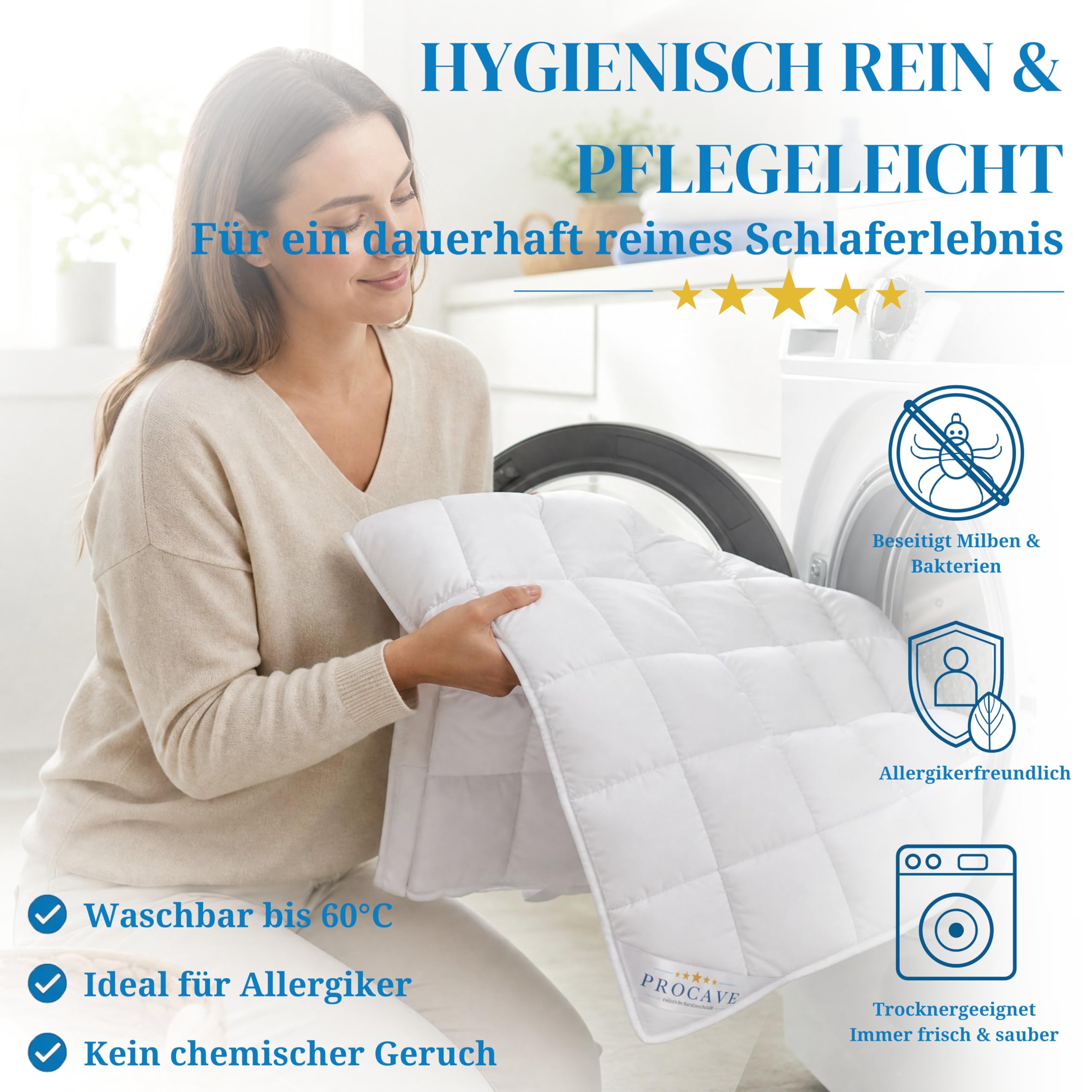 PROCAVE Micro-Comfort in Diverse Misure |Made in Germany | Coprimaterasso in Microfibra di Poliestere | Soft Touch | Adatto Anche per materassi a Molle e ad Acqua | 90x200 cm