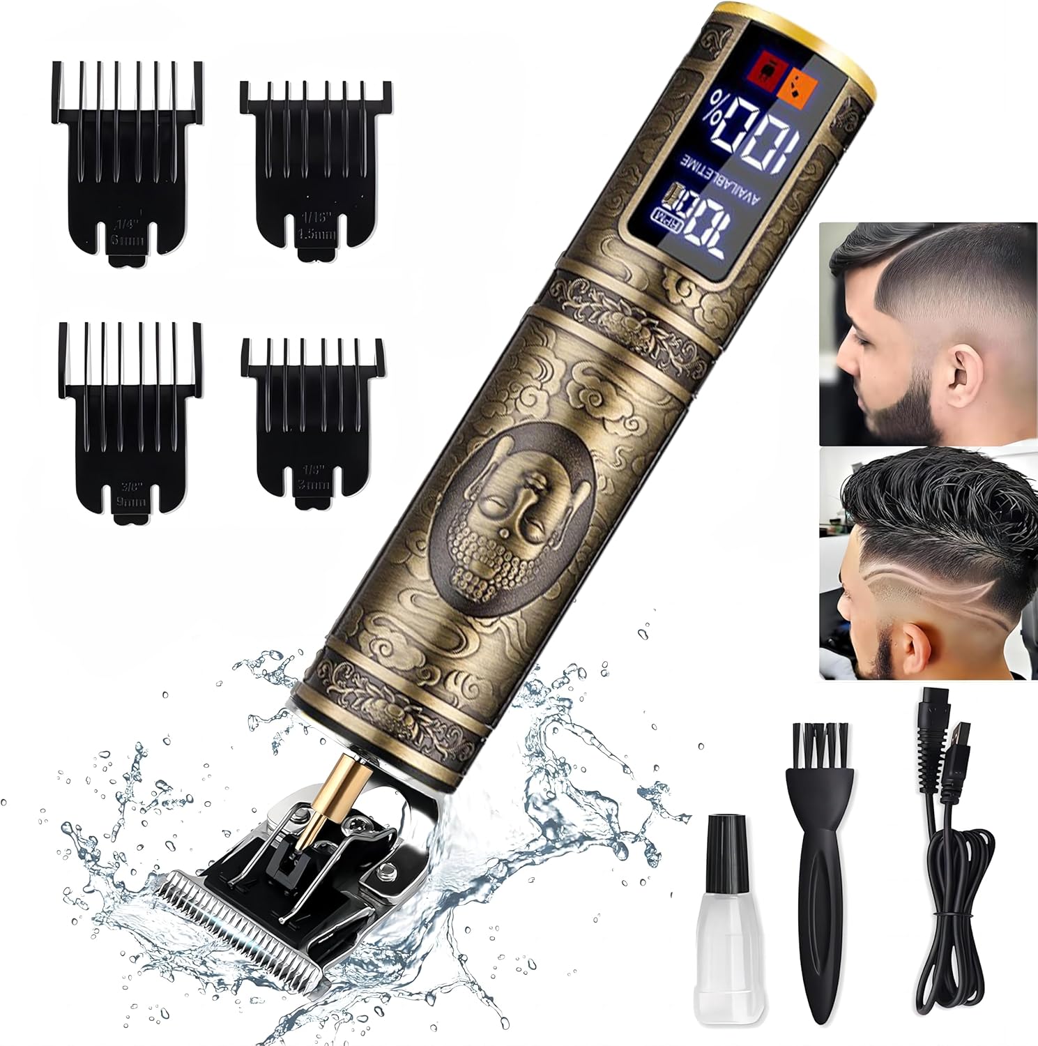 Electric Hair Clipper, Professional Cordless Hair Clipper Retro, Zero Gap Cordless Hair Clipper – Easy to Clean for Men and Women (Buddha-Head)