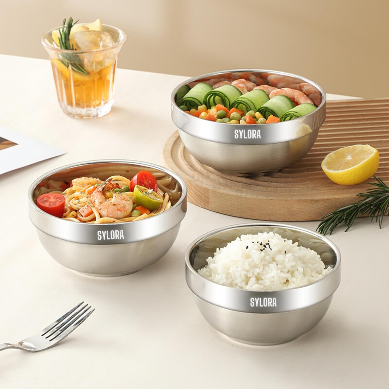 MANGOCO 6 Pack 304 Stainless Steel Bowls - Modern, Contemporary Style, 12 oz Capacity, Dishwasher Safe, Double-Walled Insulation, Ideal for Soups, Salads, Cereals, Fruits, Ice Cream, Snack, Dinner