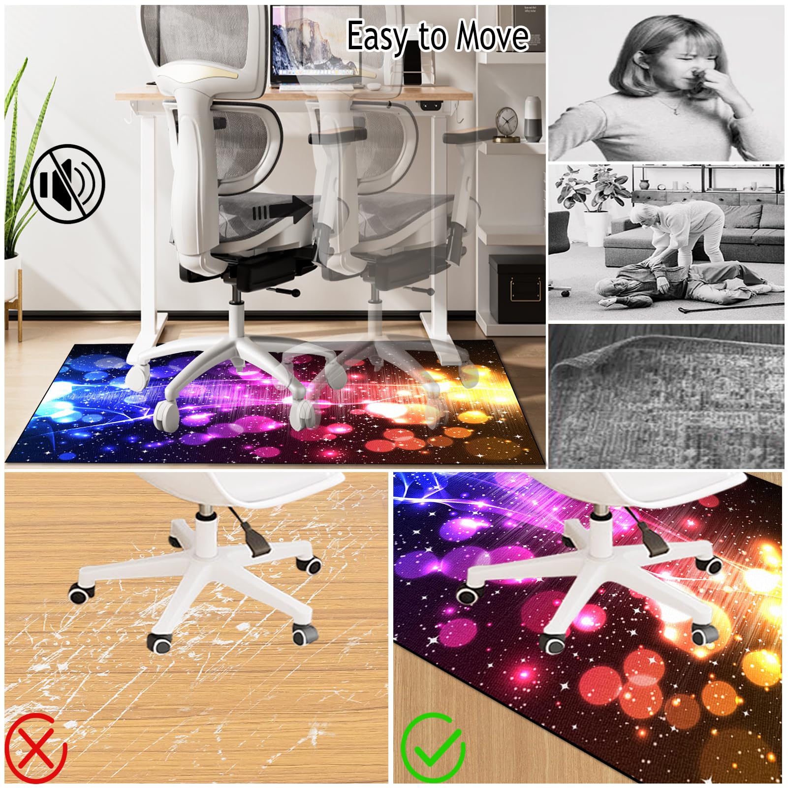 Alfombra Escritorio Suelo Antideslizante Protectora Suelo para Silla de Oficina, Alfombrilla para Silla para Suelos Duros Alfombra Silla Gaming Oficina Protectors Suelo Silla Ruedas 140 x 160 cm