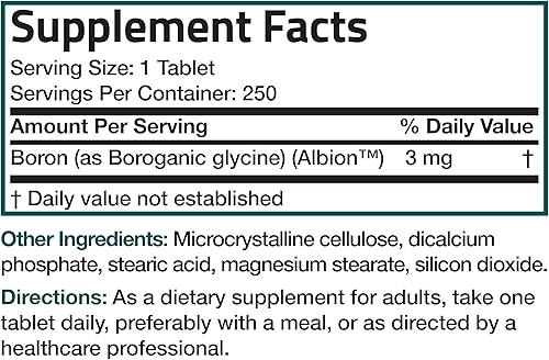 Miniatura 8 de Bronson Boro 3 mg quelatado absorción superior apoya la salud ósea traza mineral, sin OMG, 250 tabletas vegetarianas