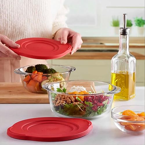 Miniatura 5 de ums Platos de vidrio para hornear de 2.2 cuartos de galón para horno, recipientes de almacenamiento de alimentos con tapas, recipientes de