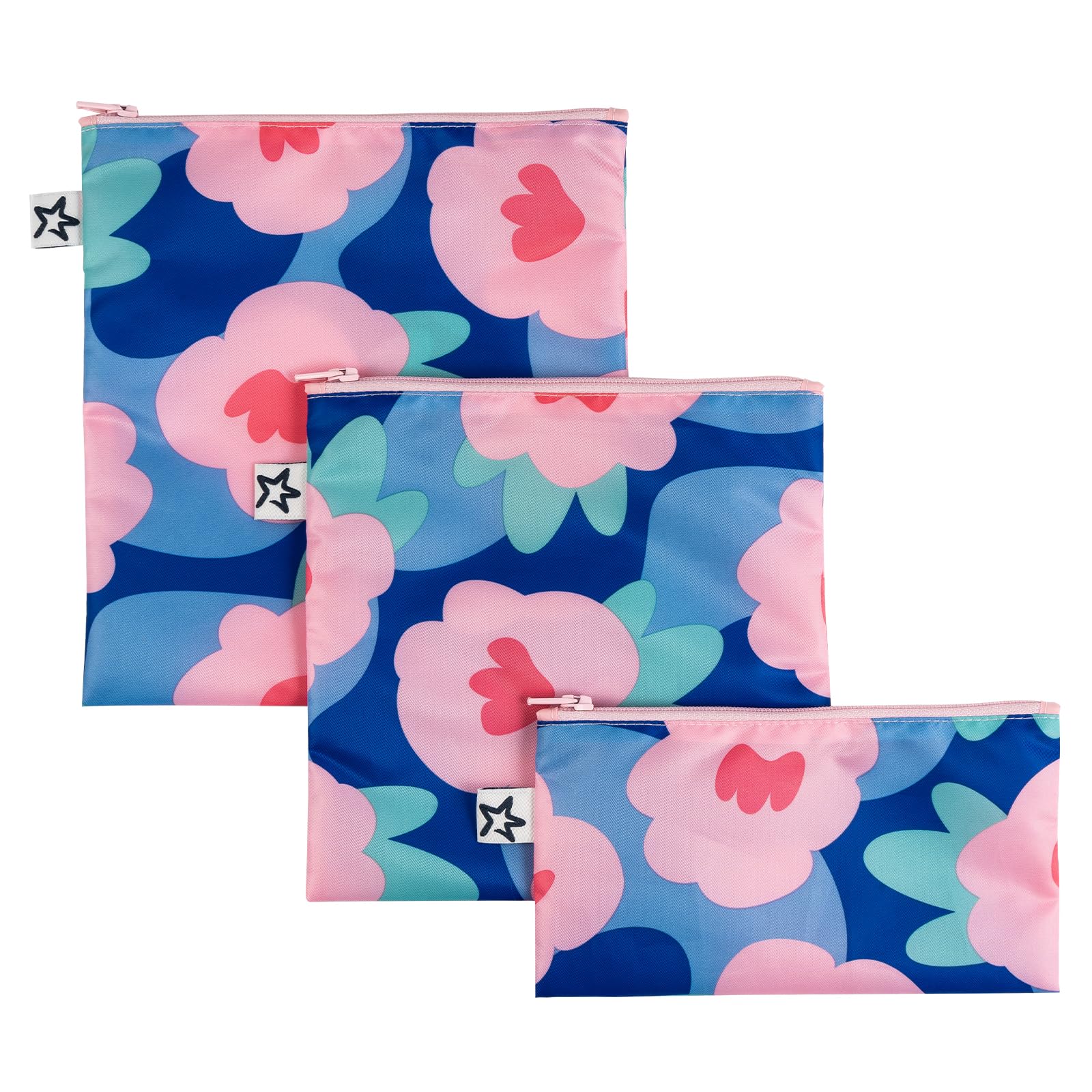 Tiny Twinkle Reusable Snack Bags for Kids – 3 Pack Snack Pouches & Sandwich Bag for Toddlers – Machine Washable, Mess-Proof for Lunch & Travel (Blue