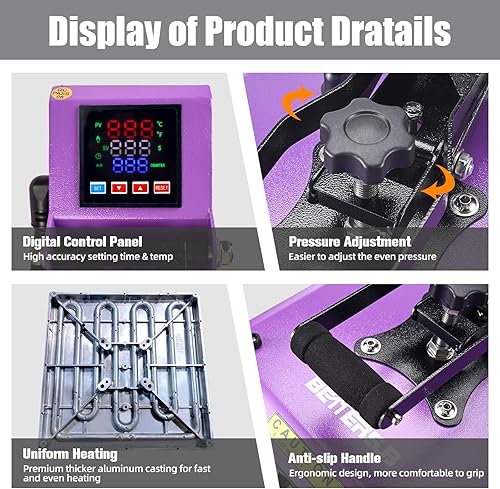 Miniatura 5 de BetterSub Máquina de prensa térmica de 15 x 15 pulgadas, prensa de calor digital deslizante para camisetas, máquina de prensa térmica de 1000 W para