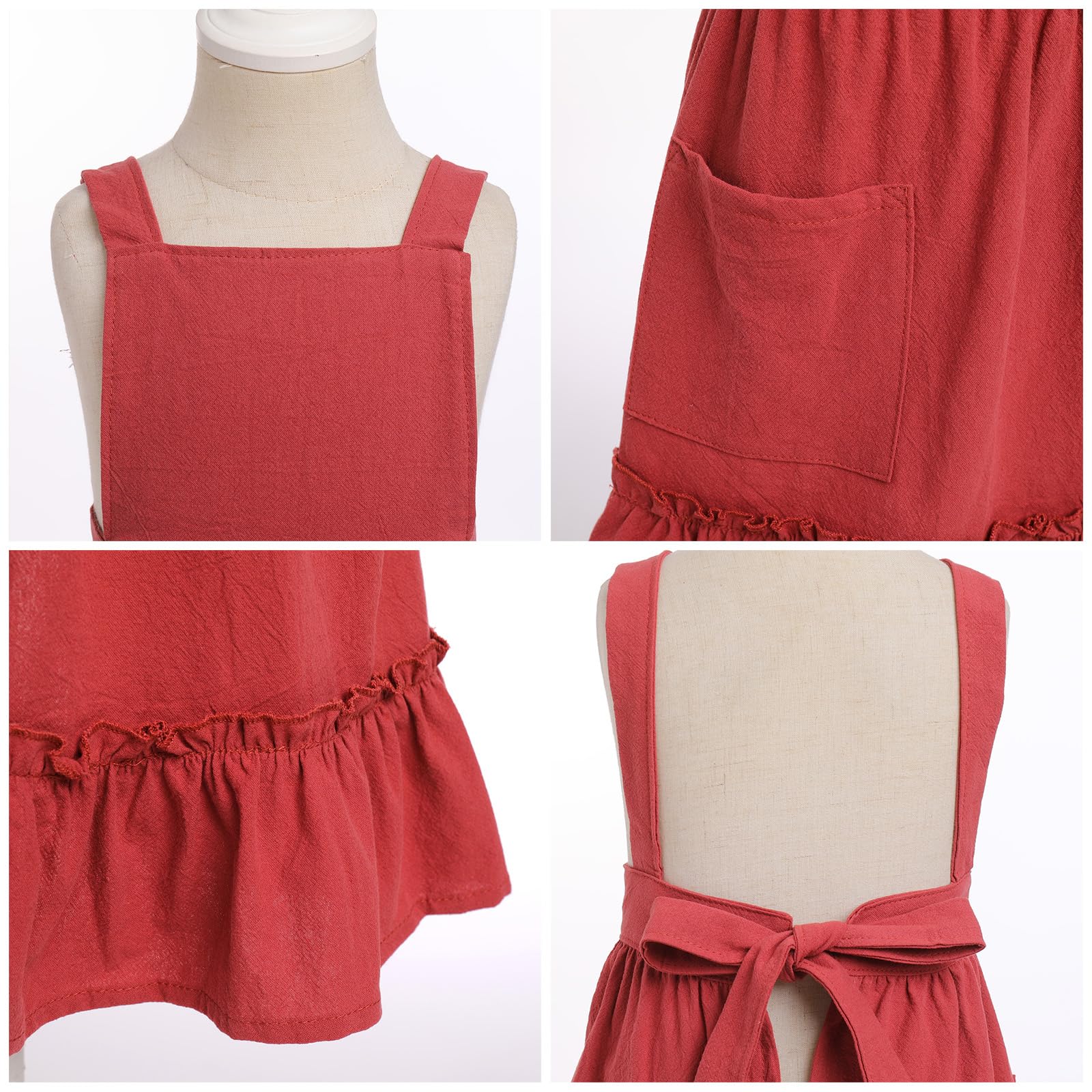 OBEEII Tablier de cuisine en coton et lin pour enfants avec poches