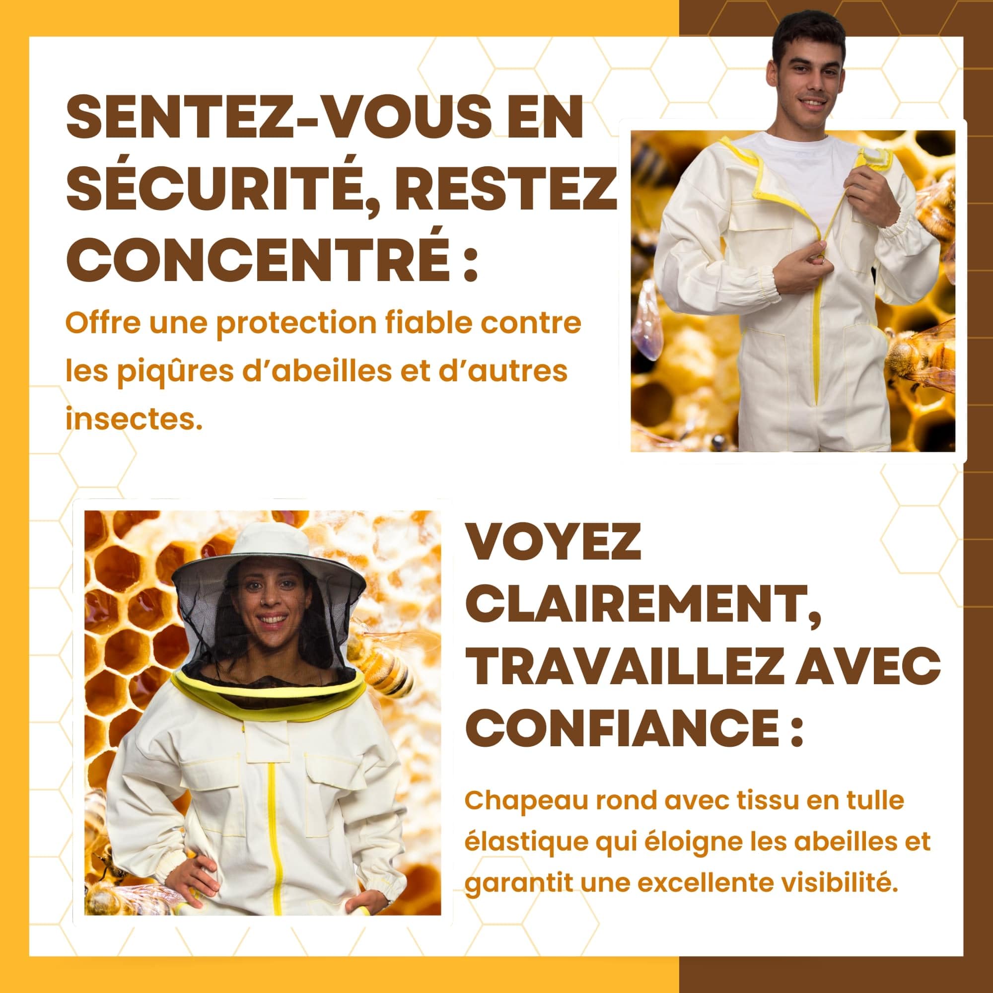 BEEART Combinaison Apiculteur Professionnelle avec Chapeau Rond Combinaison de Protection Unisexe avec Poignets Élastiques Tissu Respirant Fermeture Éclair Protection Contre les Piqûres d'Abeilles XL