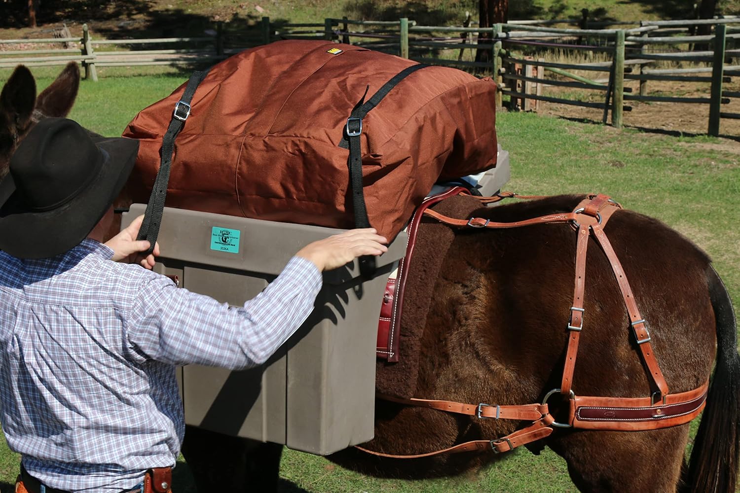 TrailMax Rectangular Top Pack with Rain Cover for Decker Pack Saddle; Horse and Mule Packing; High Volume Pack Bag; Top Pack for Horse & Mule Packing; Heavy-Duty Polyester Top Pack; Brown