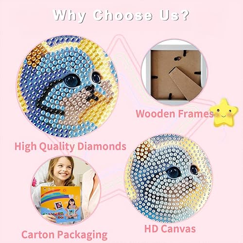 Miniatura 7 de Kits de pintura de diamantes de gato para niños con marco, arte de diamantes de animales para niños de 4 a 8 a 12 años, kit de arte de gemas fácil