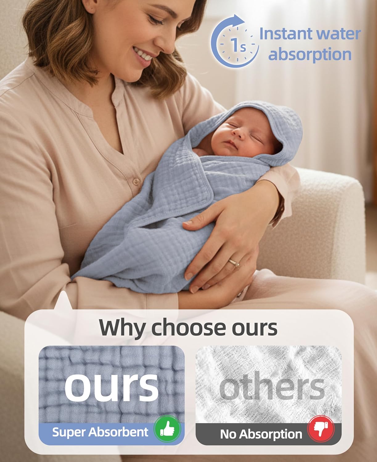 3-Pack Hooded Baby Towels for Newborn 100% Cotton Soft Babies Blanket Toddler and Kids Bath Towel Baby Essentials