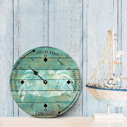Miniatura 4 de Vintage Crab Tide Clock Beach Ocean Time Wood Tidal Clock with High Tide Low Tide Non-Ticking Tide Clock 10in Wall Tide Movement Clock for Wall