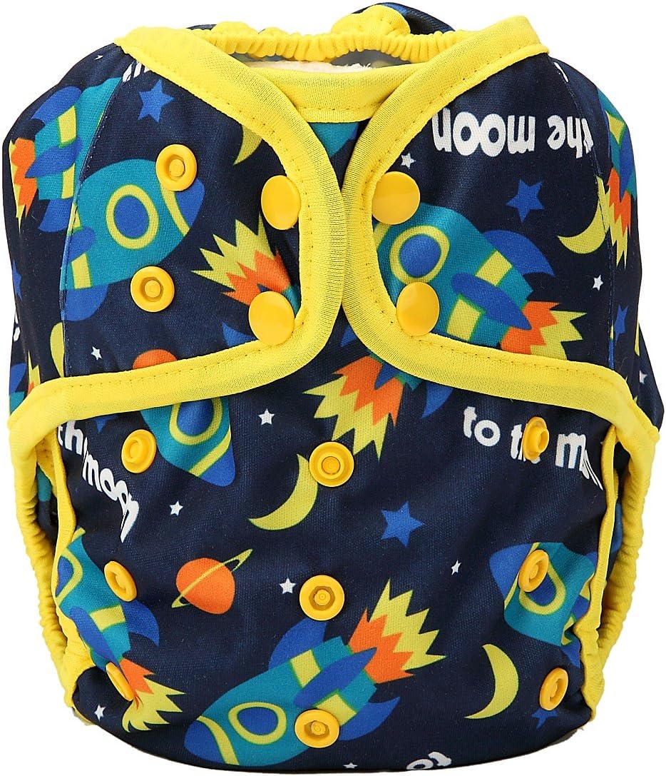 One Size Cloth Diaper Cover Snap with Double Gusset (Rocket)