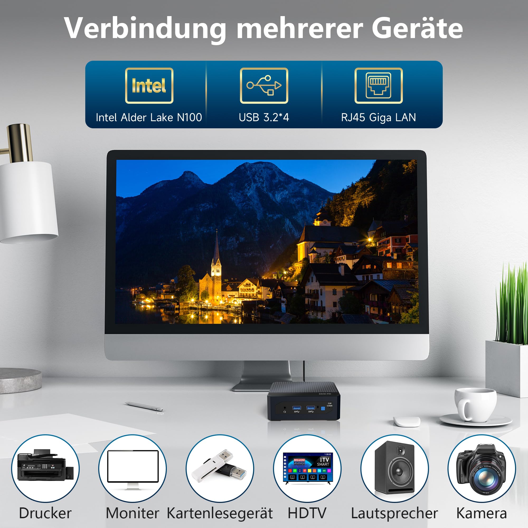 Mini PC, Mini Desktop Computer with 12th Gen N150 (up to 3.4 GHz) 16GB DDR4 512GB SSD, Micro Desktop Computer with 2X HDMI Port, 1X Gigabit Ethernet/WiFi 5/BT 4.2/USB3.2 X4 for Business Office