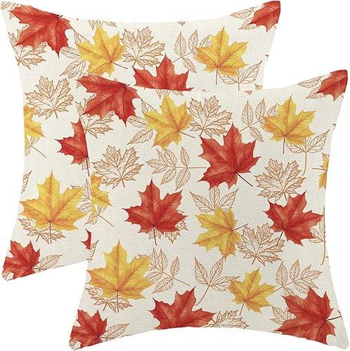 Herbstdekor-Kissenbezüge, 45,7 x 45,7 cm, 2 Stück, rot, orange, gelb, Ahornblatt