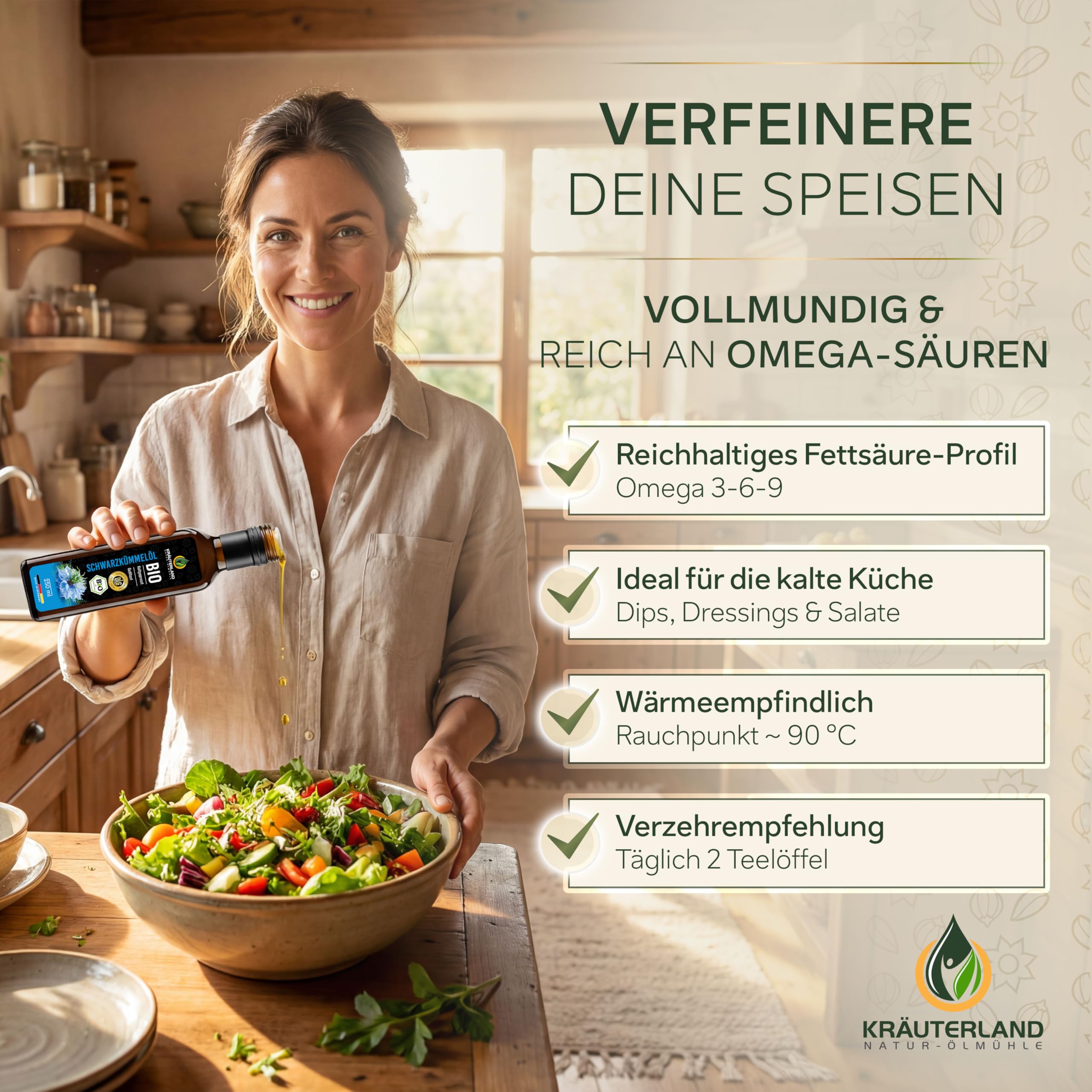 Kräuterland Bio Schwarzkümmelöl 4x250ml (1Liter) kaltgepresst gefiltert naturrein hoher Thymoquinon