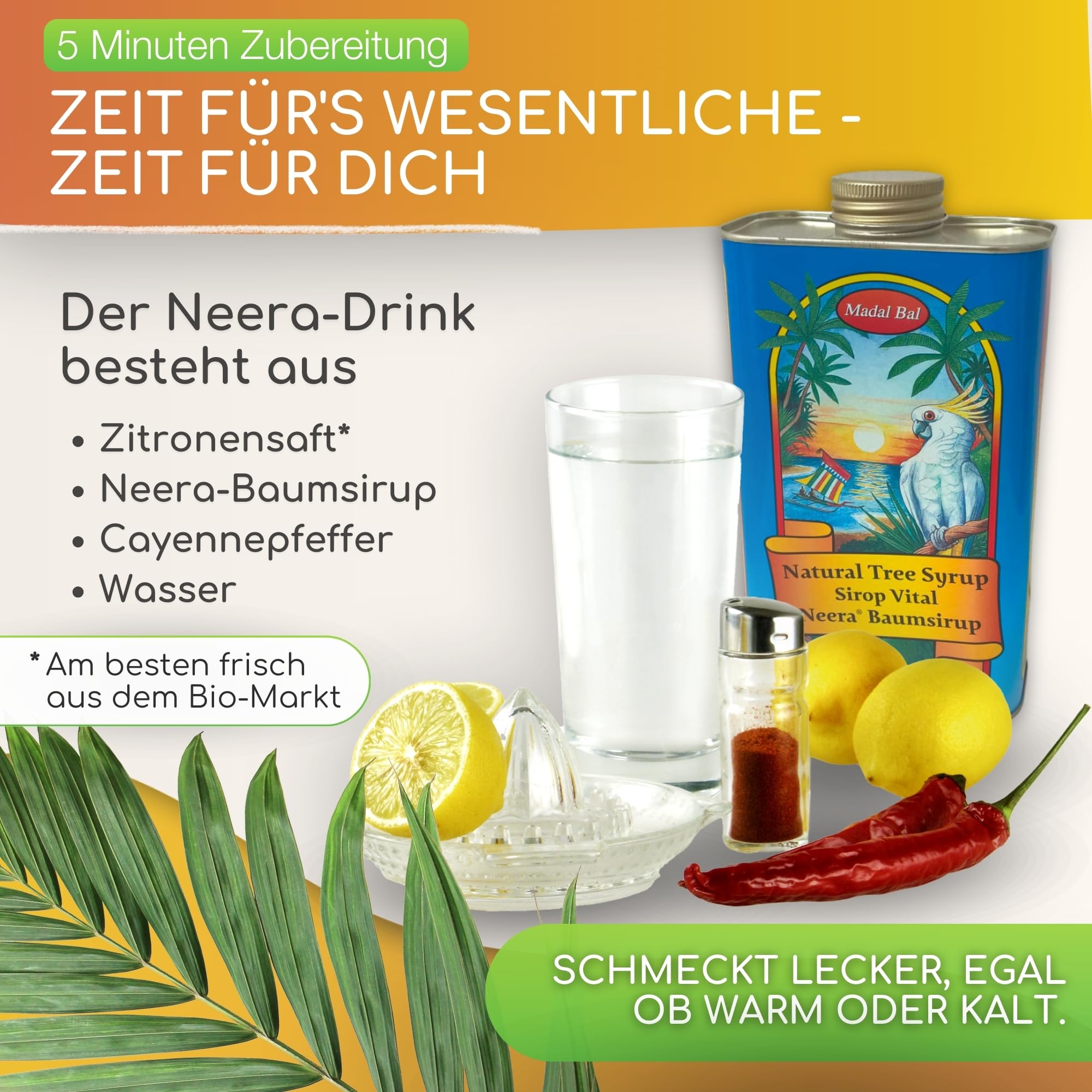 Neera Zitronensaftkur I 2 x 1L Baumsirup + Cayenne-Pfeffer + Salz + Ayurveda Tee I Nahrungsersatz für 10-14 Tage Fastenkur inkl. Anleitung I natürliches Detox-Getränk vegan & ohne Zusatzstoffe
