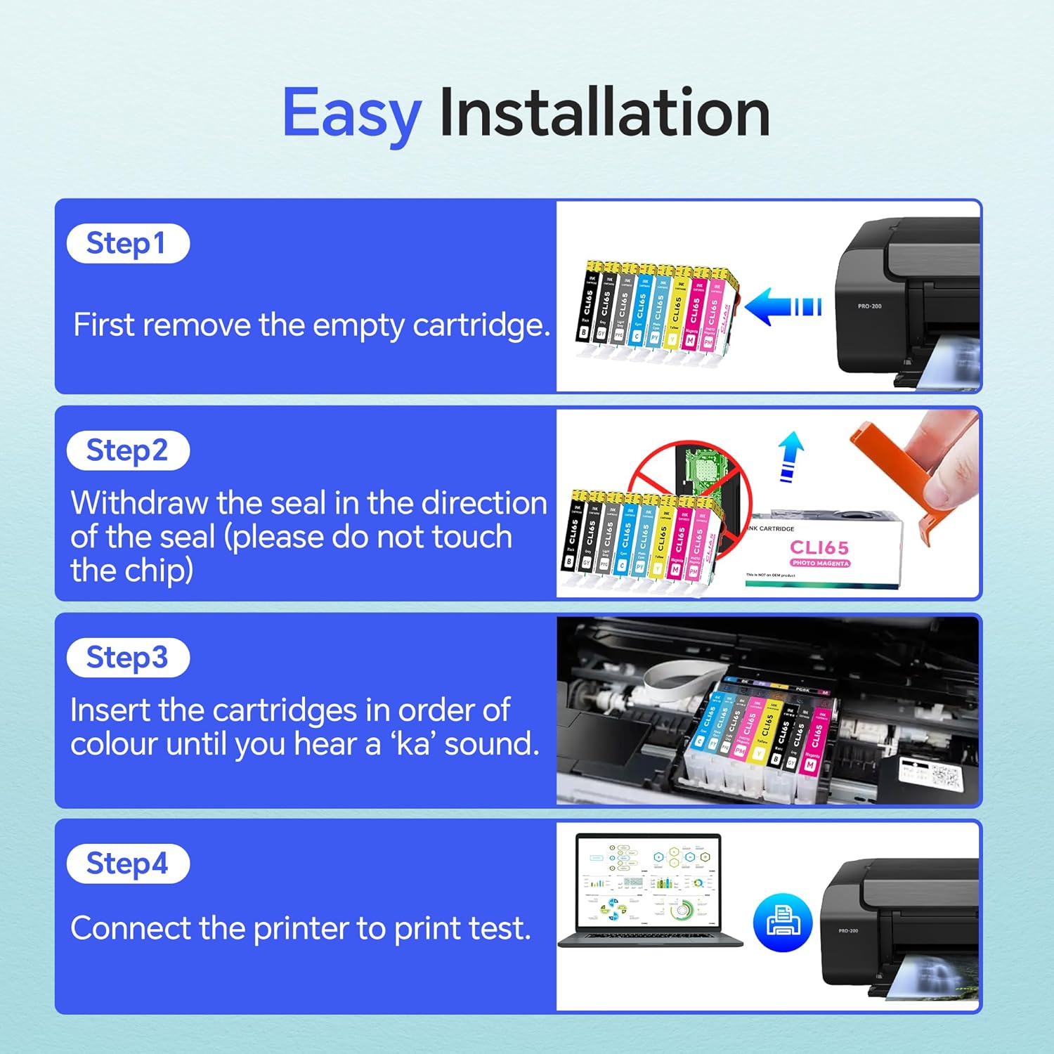 CLI-65 Ink Cartridges Replacement for Canon CLI65 CLI-65 Ink Cartridges Compatible with PIXMA PRO-200 PIXMA PRO-200S Printer (8 Pack, 1BK, 1GY, 1LGY, 1C, 1PC, 1M, 1PM, 1Y)