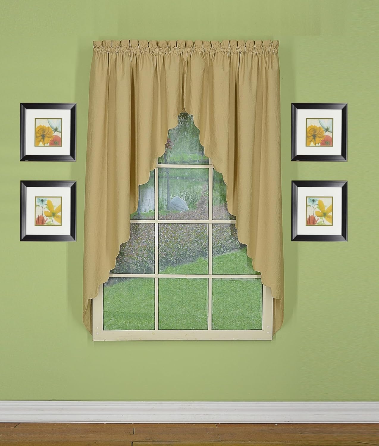 Today's Curtain, Orleans Scallop Curtain, Linen 63" Swagger Pair, 80" W x 63" L, Linen