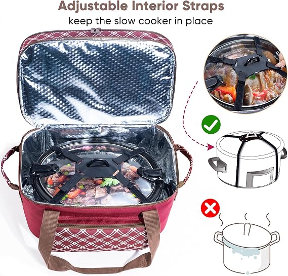 BAGSPRITE Double-Layer Slow Cooker Carrier Bag for 6-8 Quart Crock Pot Oval