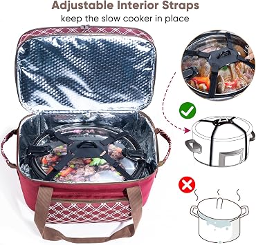 BAGSPRITE Double-Layer Slow Cooker Carrier Bag for 6-8 Quart Crock Pot Oval