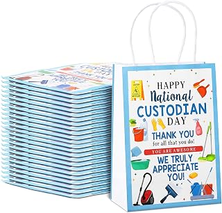 Gilprop 12 Pcs 2025 National Custodian Day Appreciation Thank You Gifts Bags Bulk 8 x 6 x 3 Inch Inspirational Coworker Employee Appreciation Bags for Cleaning Lady (Custodian)