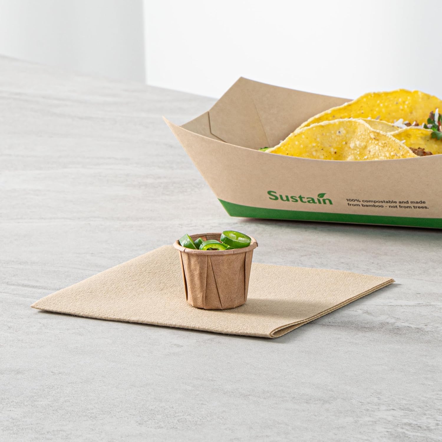 Restaurantware-Sustain 0.8 Ounce Portion Cups, 2000 Disposable Condiment Cups - Compostable, Versatile, Kraft Paper Sample Food Cups, Stylish, For Serving Dips, Jams, Sauces, Nuts, And More