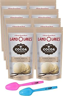 Land O Lakes French Vanilla & Chocolate Hot Cocoa Mix, 1.25 Ounce Packets (Pack of 8) with 2 By The Cup Mood Spoons